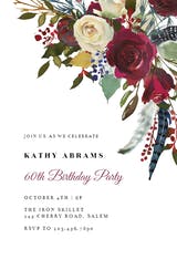 Boho Bordo Flowers - Invitación De Cumpleaños